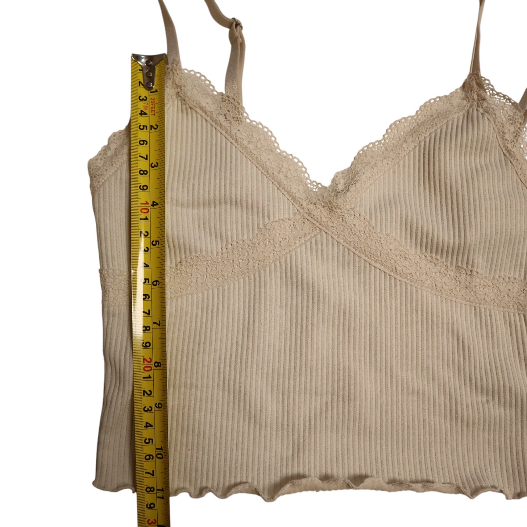 Divided Set of 2 Tops, Lace Trim Ribbed Knit Crop Camisole XS,Cropped T-Shirt S