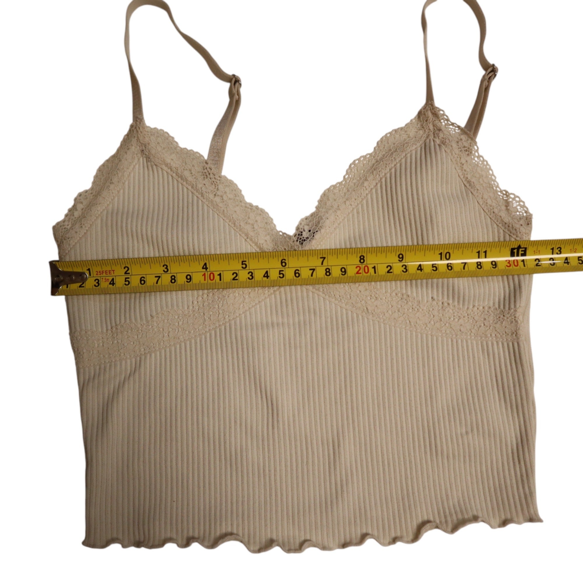 Divided Set of 2 Tops, Lace Trim Ribbed Knit Crop Camisole XS,Cropped T-Shirt S
