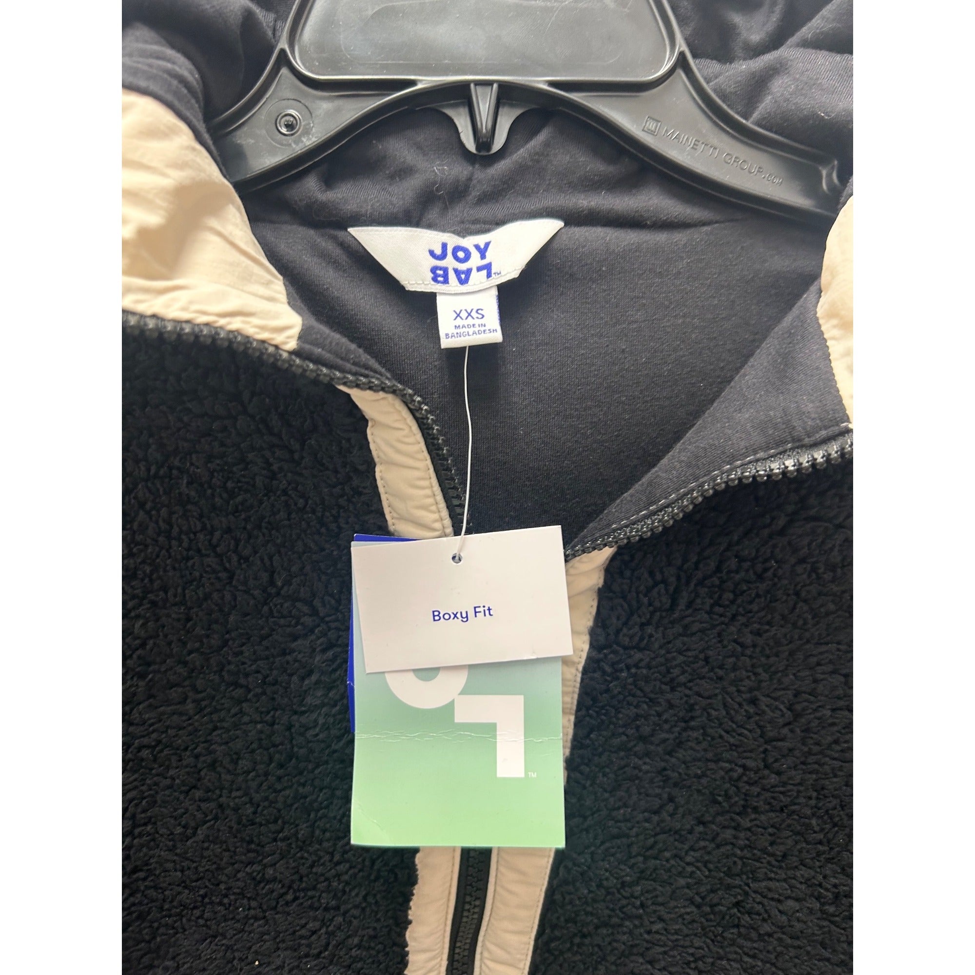 K-158 JoyLab Contrast High Pile 1/2 Zip Jacket Black/Tan Women's Size XXS