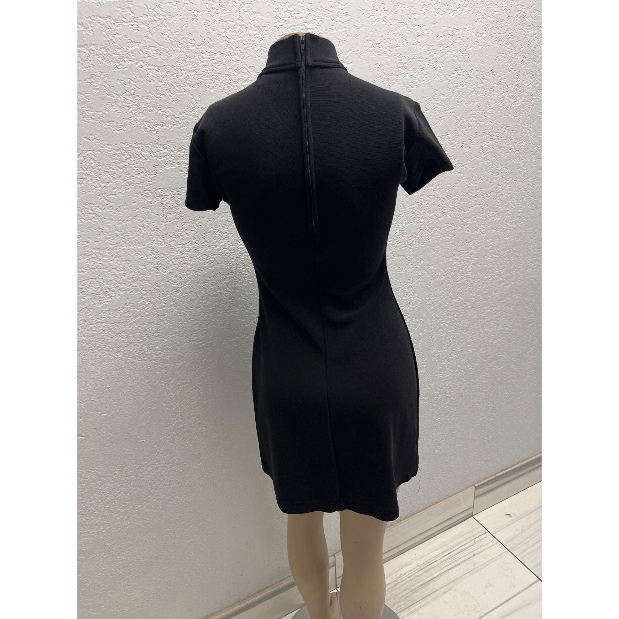 #1122 Tower Black Mock Neck Short Sleeve Mini Dress