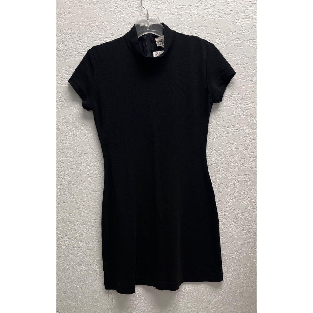 #1122 Tower Black Mock Neck Short Sleeve Mini Dress