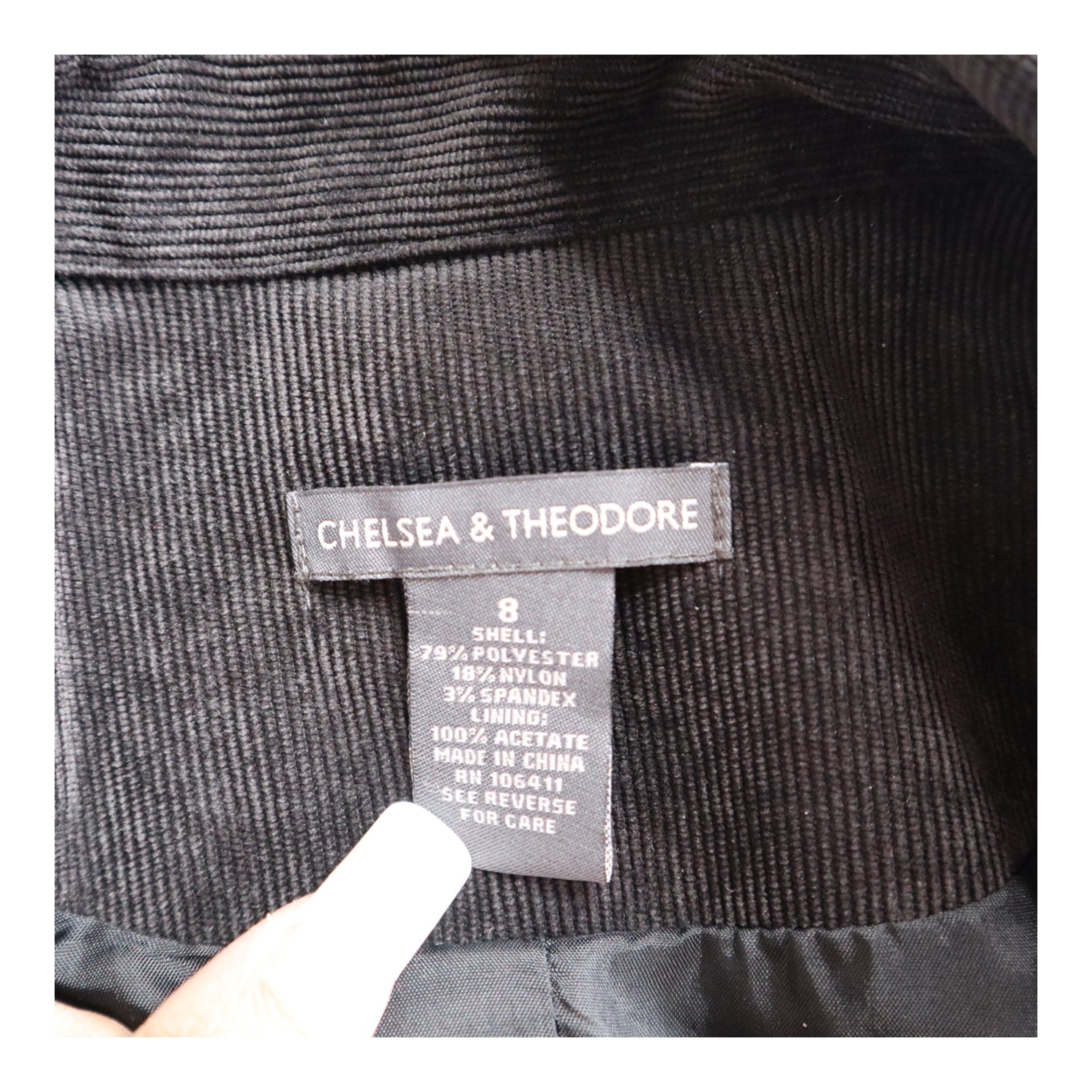 Chelsea and Theodore Black Corduroy Blazer Jacket Women's Size 8