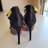 Alba Size 6.5 Multi-Colored Neon Strappy Buckled Peep Toe Stiletto Heel Sandals