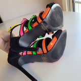 Alba Size 6.5 Multi-Colored Neon Strappy Buckled Peep Toe Stiletto Heel Sandals