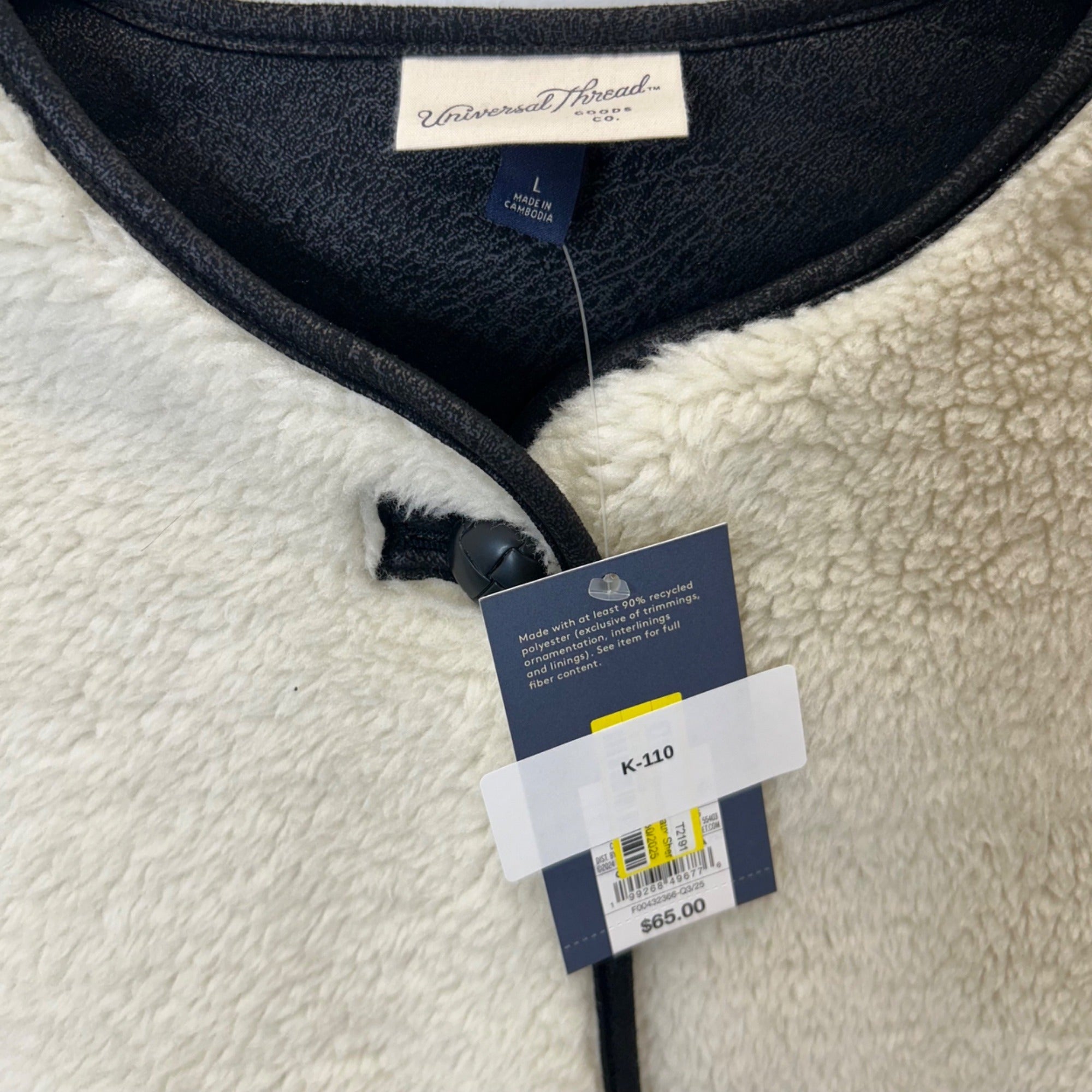 K-110 Universal Thread Women's Faux Sherling Coat - Cream Size Large