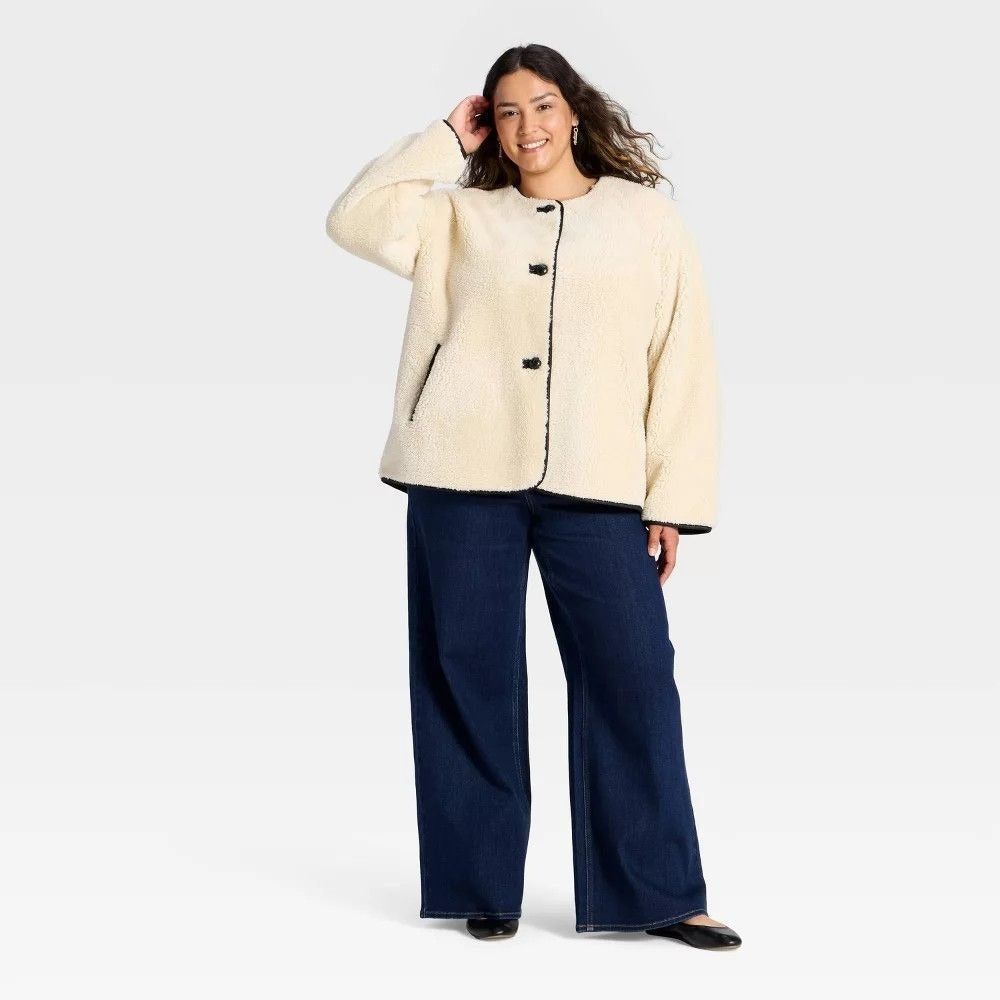 K-110 Universal Thread Women's Faux Sherling Coat - Cream Size Large