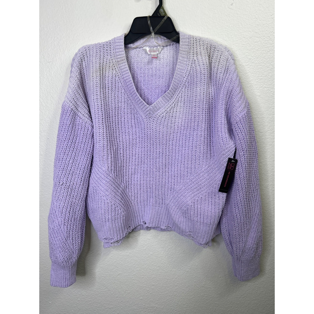 #1082 No Boundaries Women's Lavender Knit V-Neck Long Sleeve Sweater Size XL
