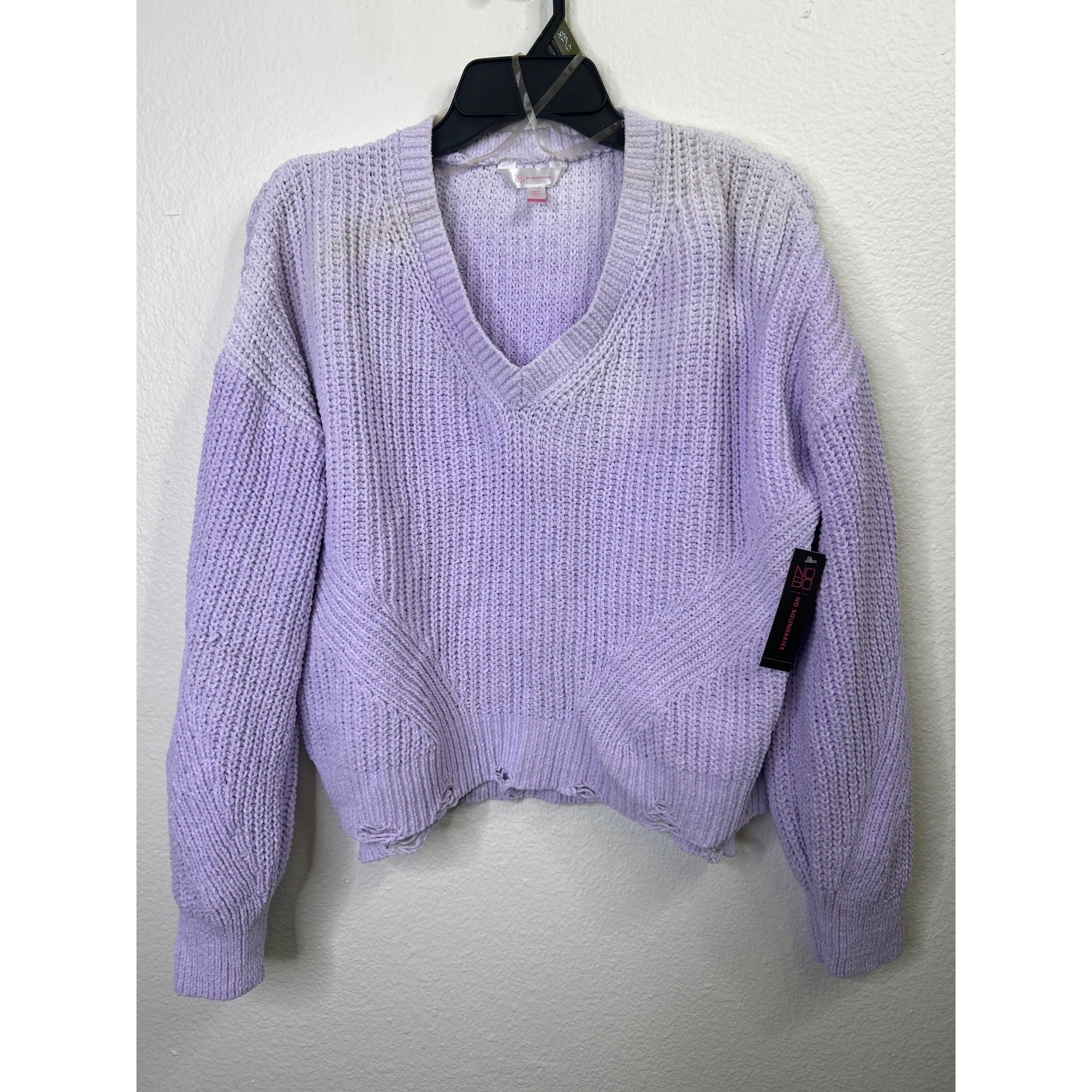 #1082 No Boundaries Women's Lavender Knit V-Neck Long Sleeve Sweater Size XL