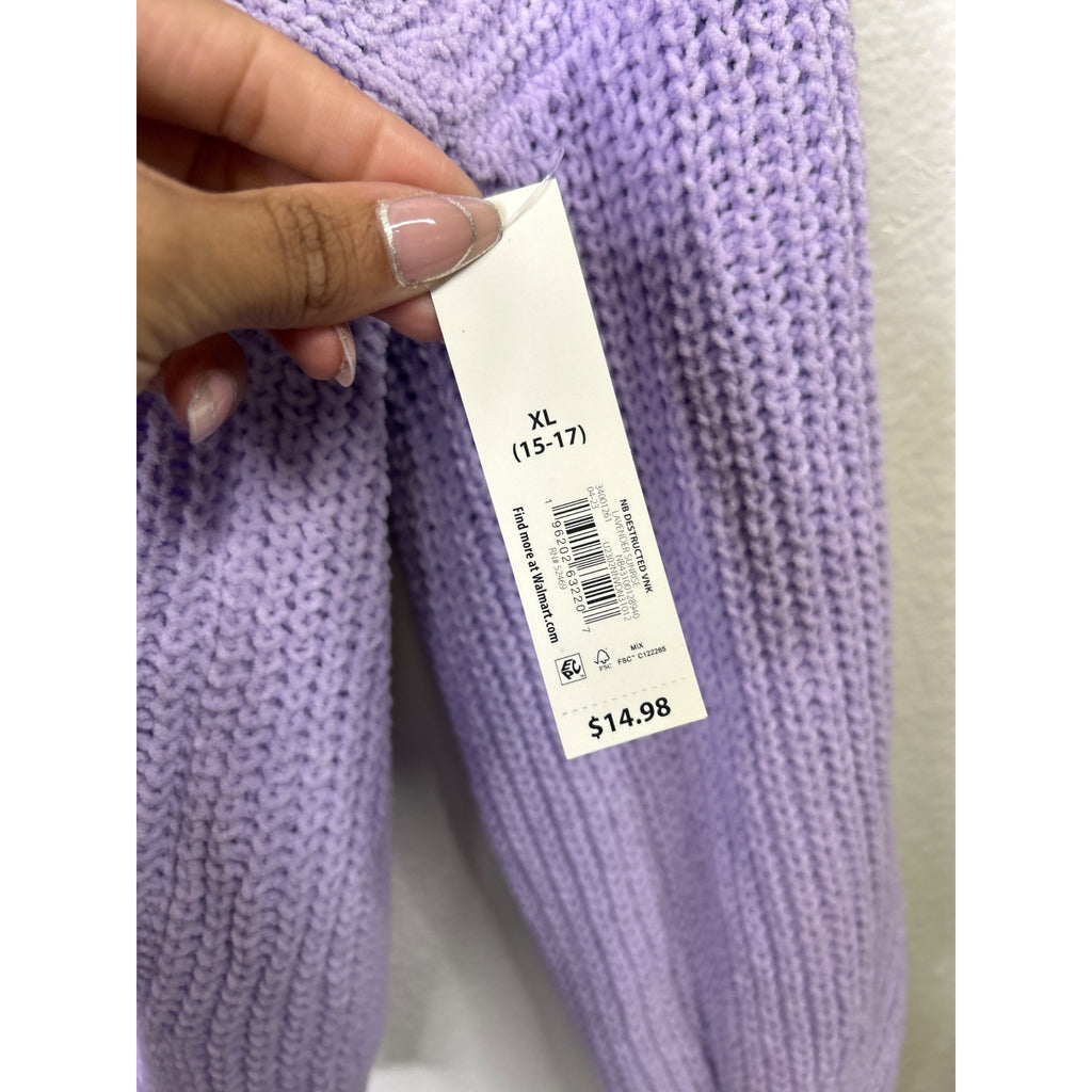 #1082 No Boundaries Women's Lavender Knit V-Neck Long Sleeve Sweater Size XL