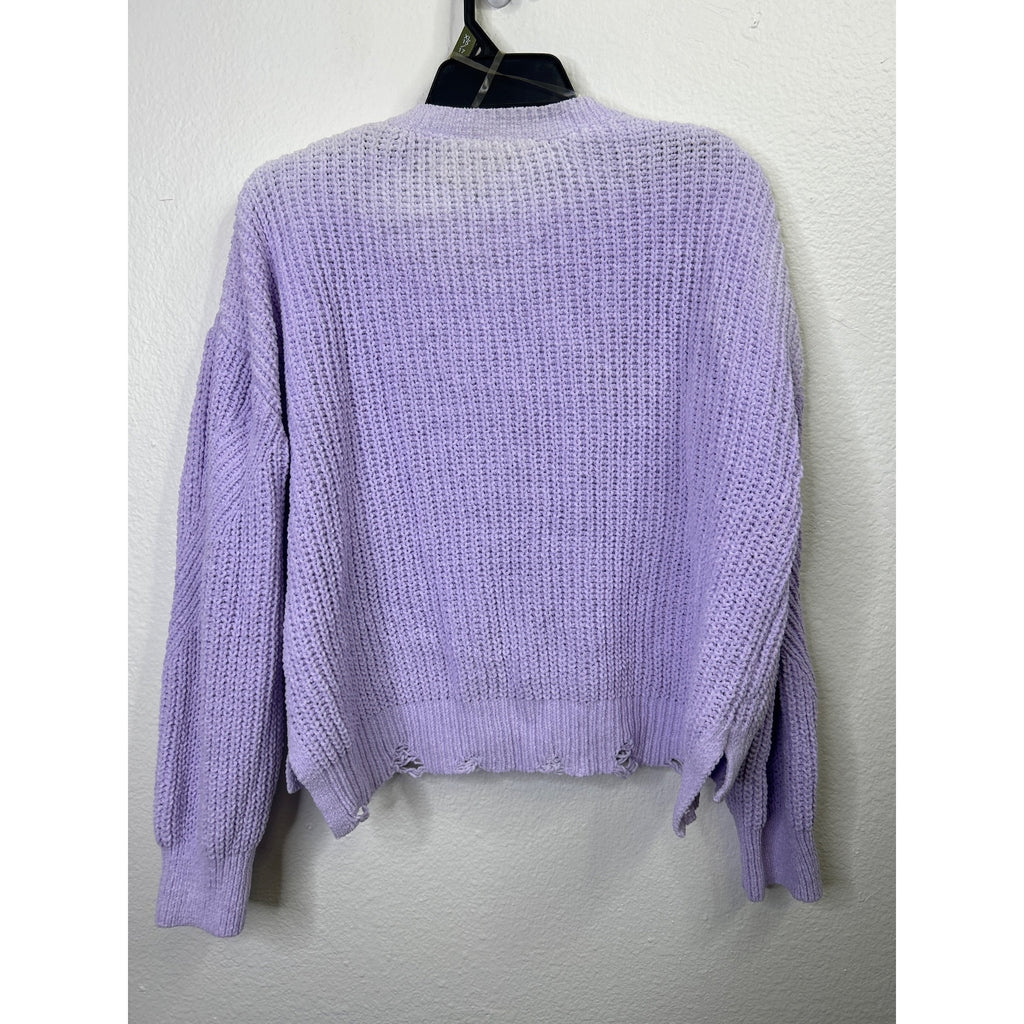 #1082 No Boundaries Women's Lavender Knit V-Neck Long Sleeve Sweater Size XL