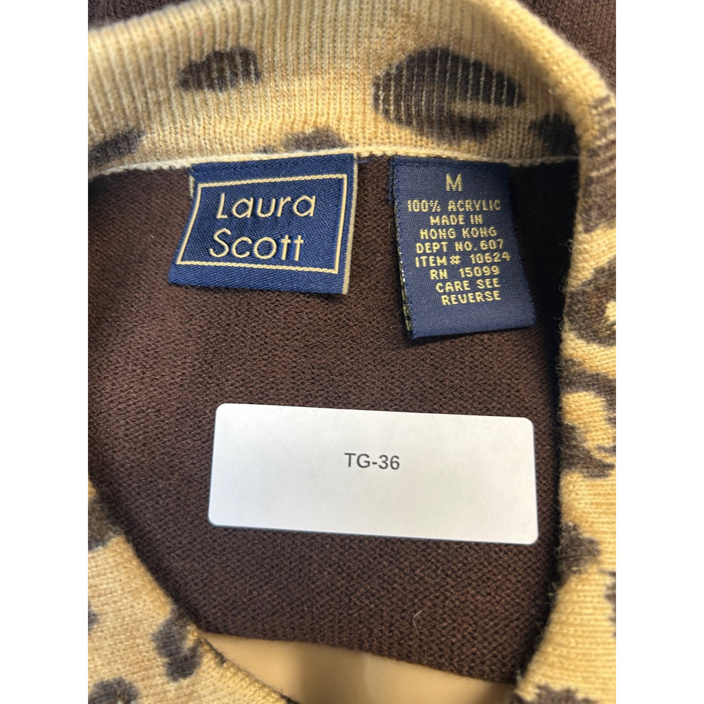 TG-36 Laura Scott Women’s Brown Cardigan With Leopard Print Collar Size Medium