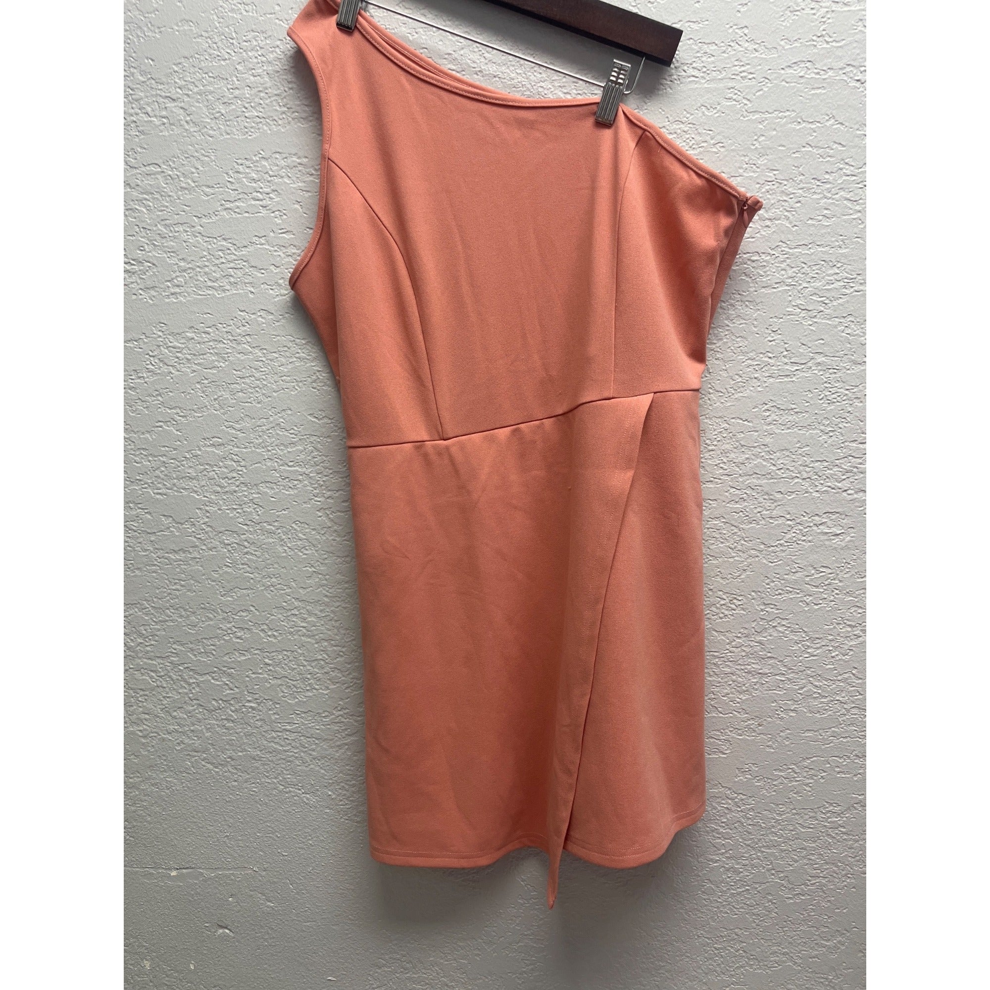 #1086 One-Shoulder Size XL Coral Romper With Wrap Detail