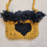 Handmade Black Heart with Fluffy Trim Crochet Mini Shoulder Bag by Nikita Naomi