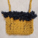 Handmade Black Heart with Fluffy Trim Crochet Mini Shoulder Bag by Nikita Naomi