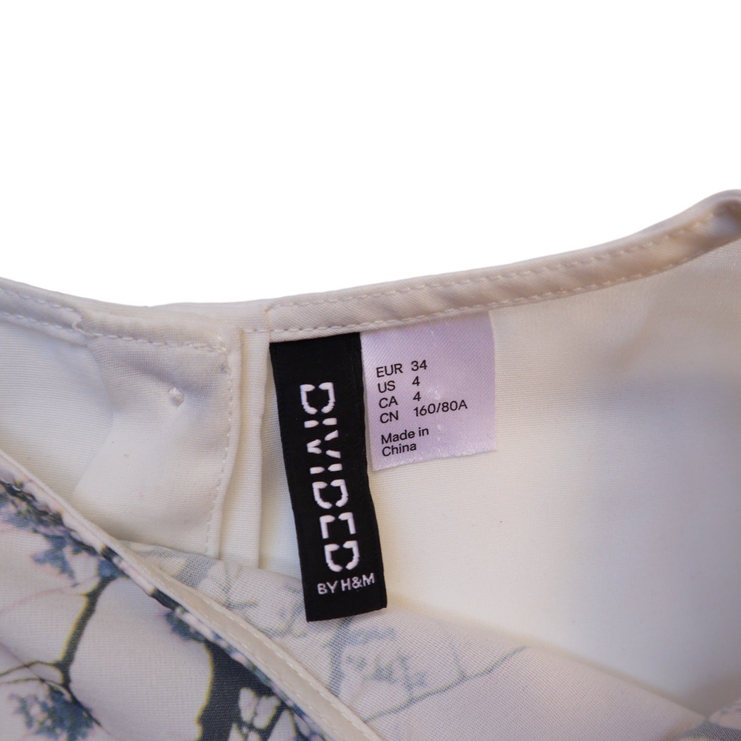 Womens Cropped Blouse With Scenic Print Short Sleeve Ivory & Blue