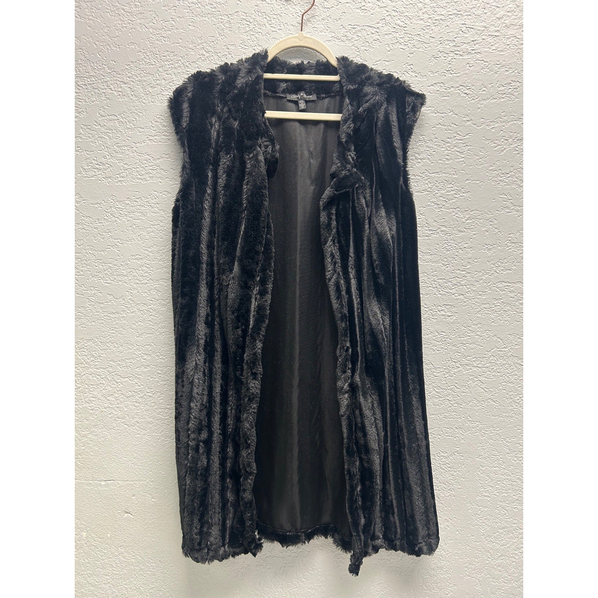 Slinky Brand Women’s Medium Black Faux Fur Long Duster Vest