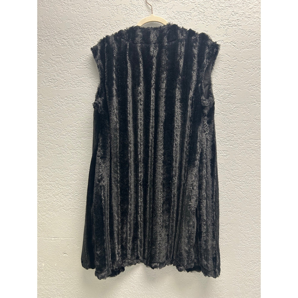 Slinky Brand Women’s Medium Black Faux Fur Long Duster Vest