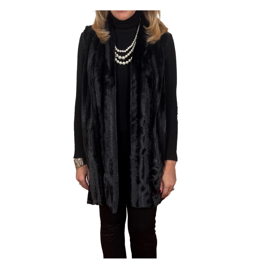 Slinky Brand Women’s Medium Black Faux Fur Long Duster Vest