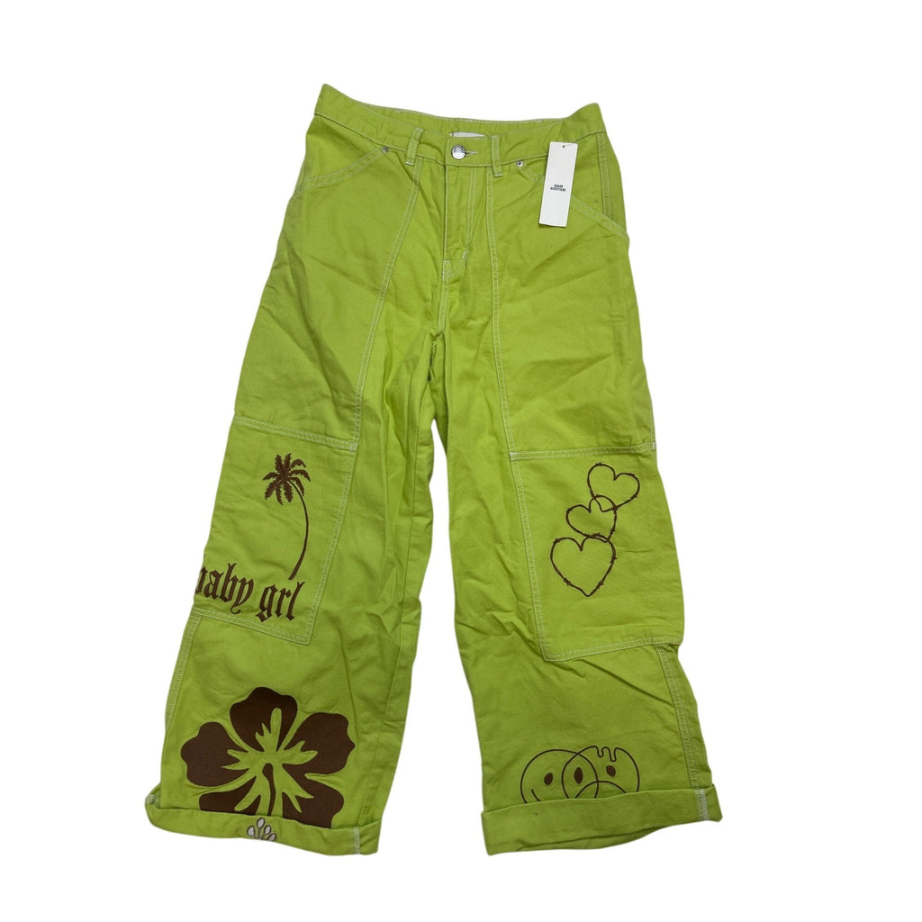 #1211 BDG Size 6 Lime Green Wide-Leg Jeans With Graphic Print & Pockets
