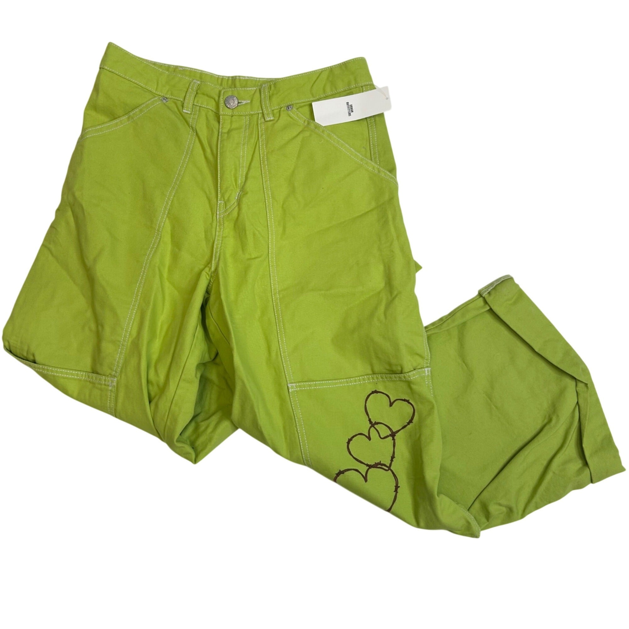 #1211 BDG Size 6 Lime Green Wide-Leg Jeans With Graphic Print & Pockets