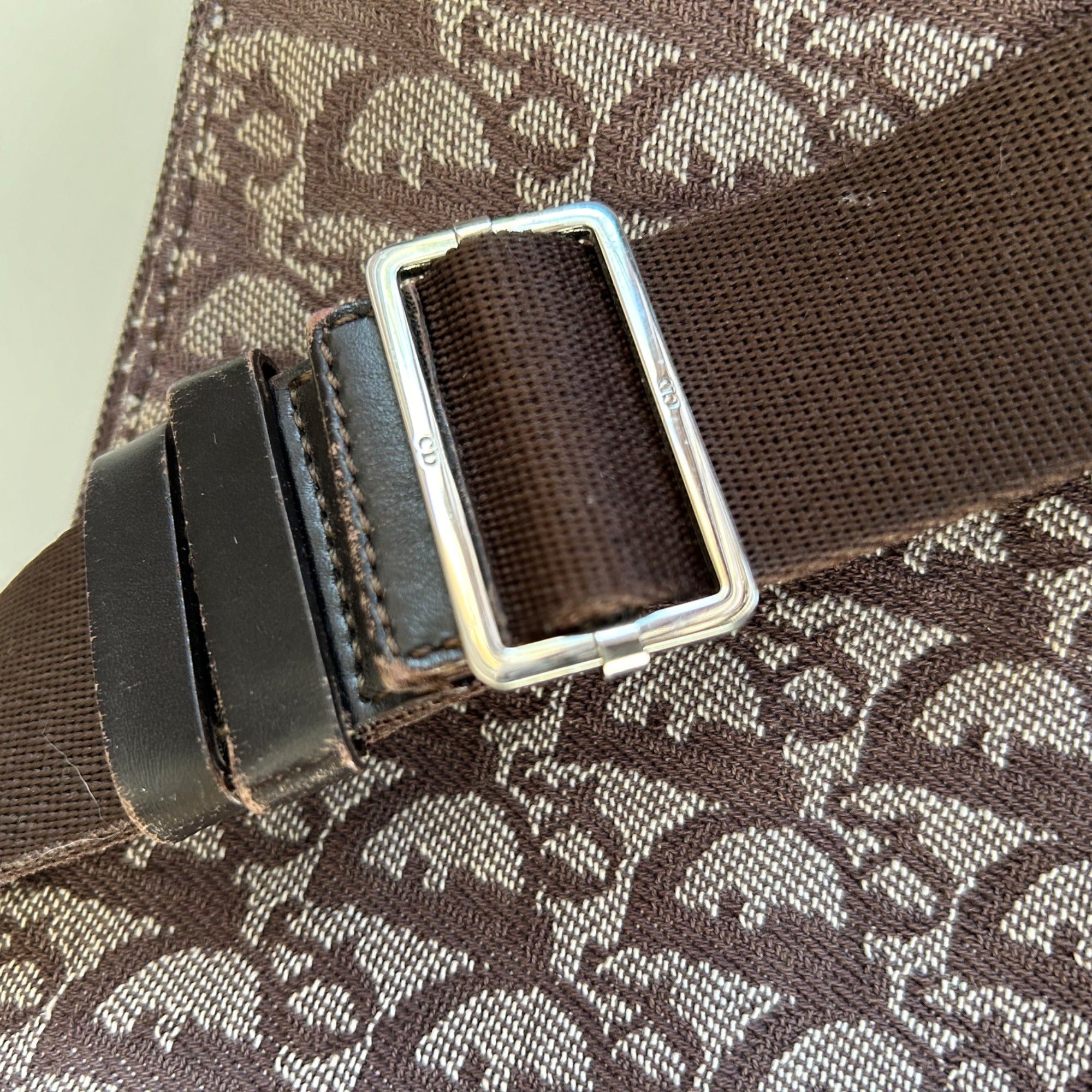 Christian Dior Brown Monogram Canvas Crossbody Bag With Adjustable Strap