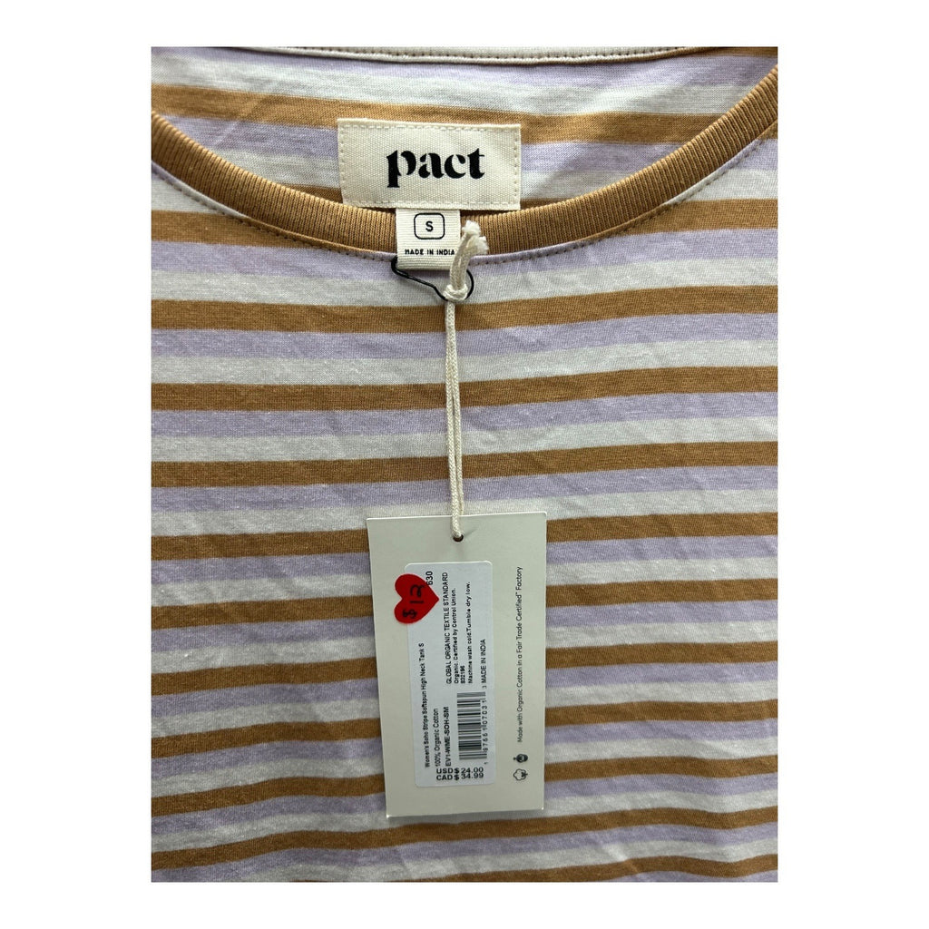 Womens Pact Small Tank Top Brown & White Striped Organic Cotton