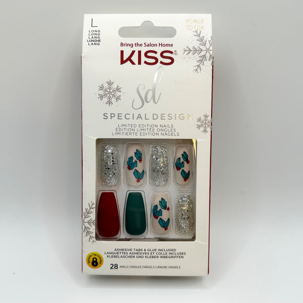 Kiss Special Design Long Press On Nails Red Green Silver Christmas Theme SD10X