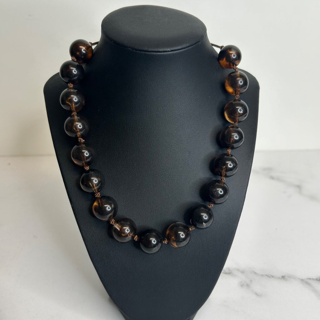 DG-58 Icing Brown Beaded Statement Necklace With Adjustable Chain