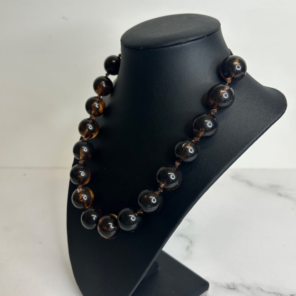 DG-58 Icing Brown Beaded Statement Necklace With Adjustable Chain