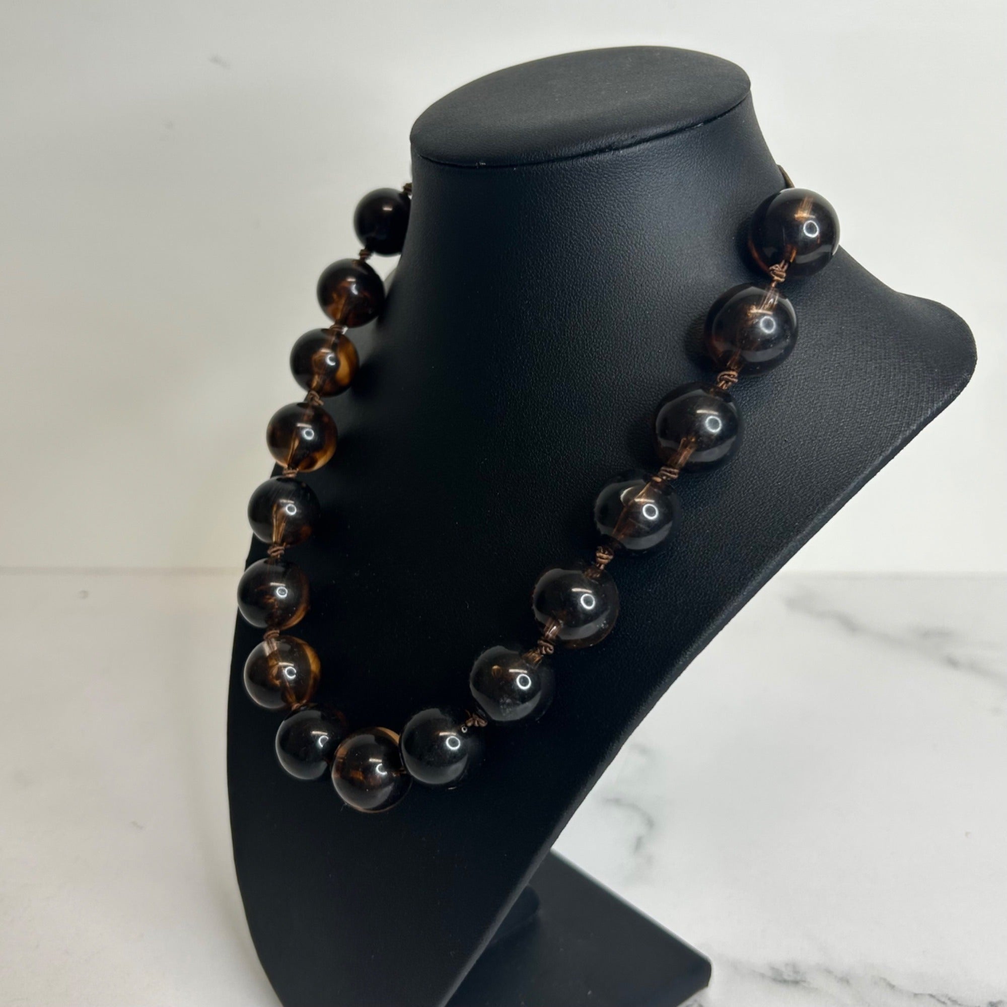 DG-58 Icing Brown Beaded Statement Necklace With Adjustable Chain