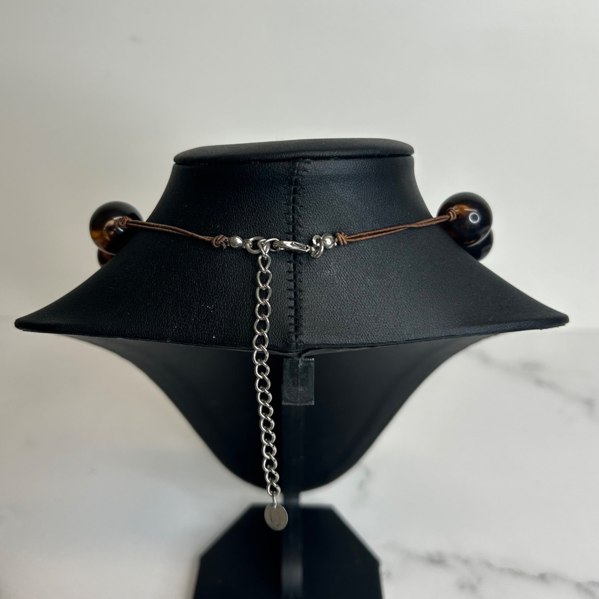 DG-58 Icing Brown Beaded Statement Necklace With Adjustable Chain