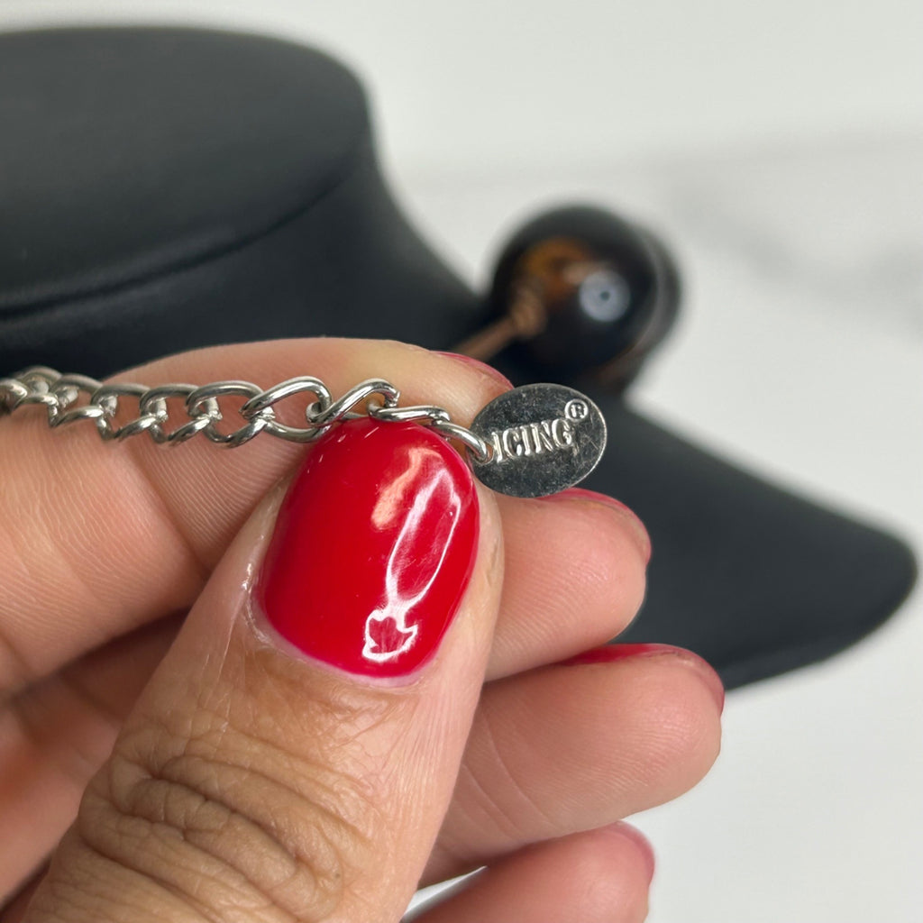 DG-58 Icing Brown Beaded Statement Necklace With Adjustable Chain