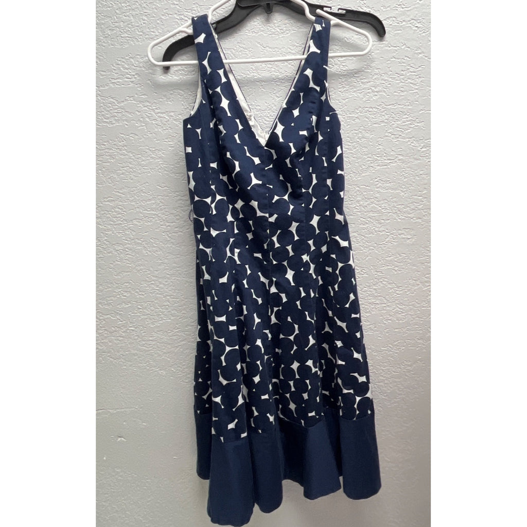 #1098 Nine West Navy & White Sleeveless A-Line Dress With Geometric Print V-Neck Size 8