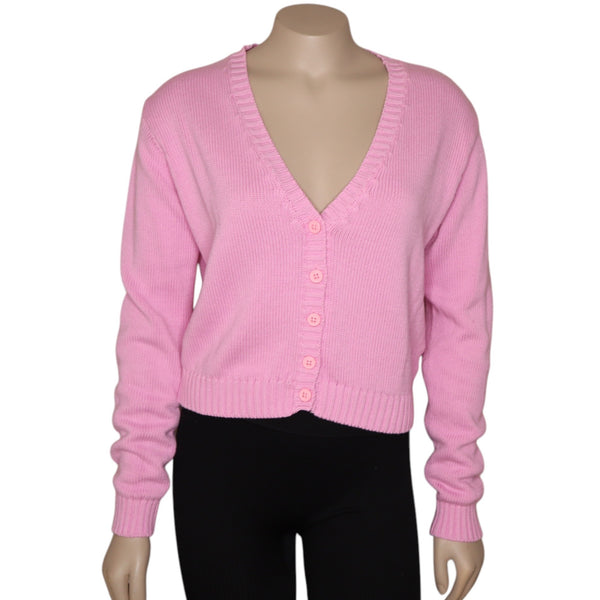 Brandy Melville  Women's Pink V-Neck Button-Up Cardigan Sweater One Size