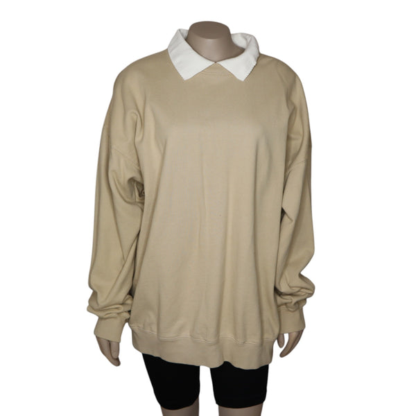 Brandy Melville Beige Collared Sweatshirt For Women One Size