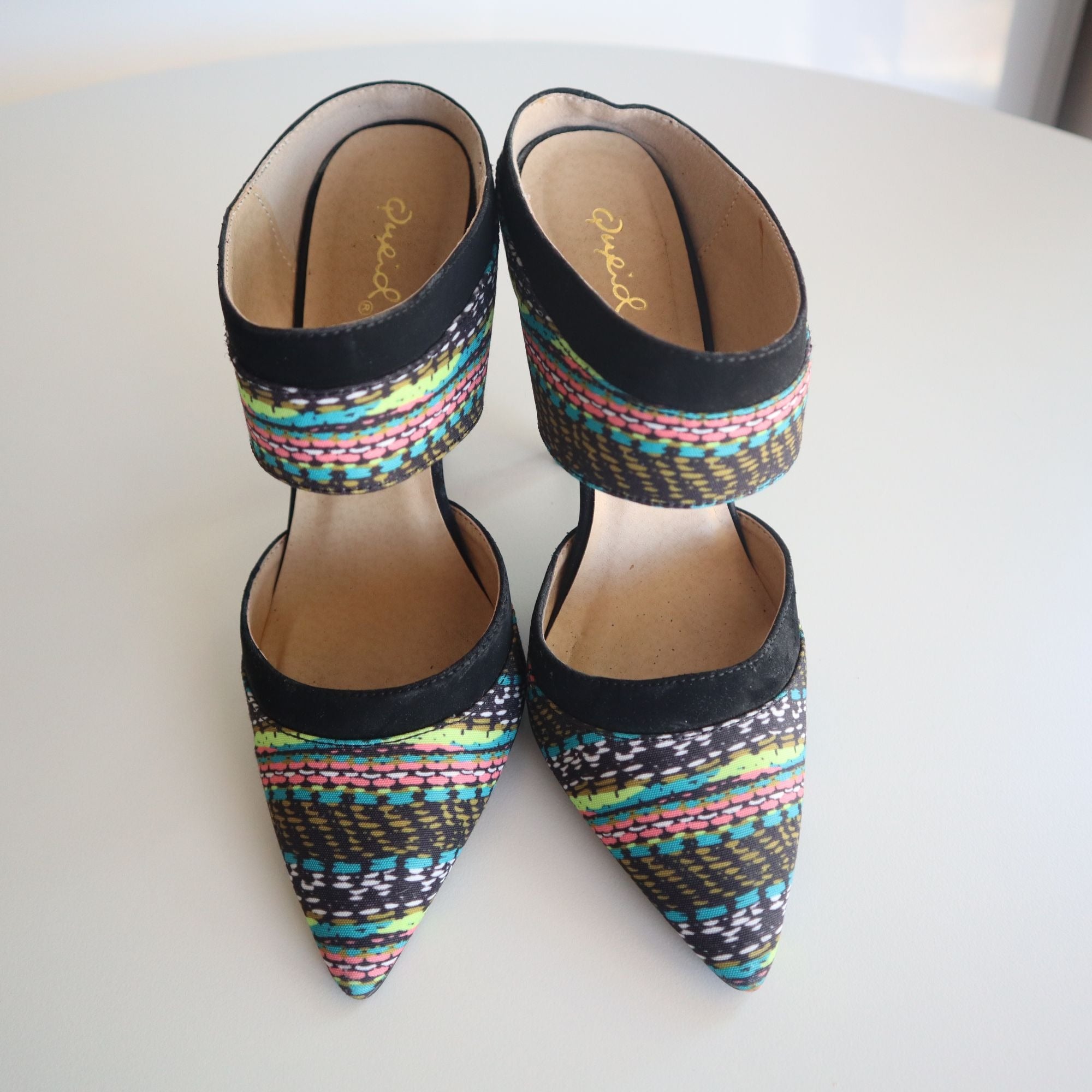 Multicolor Pointed Toe High Heel Mules By Qupid Size 7