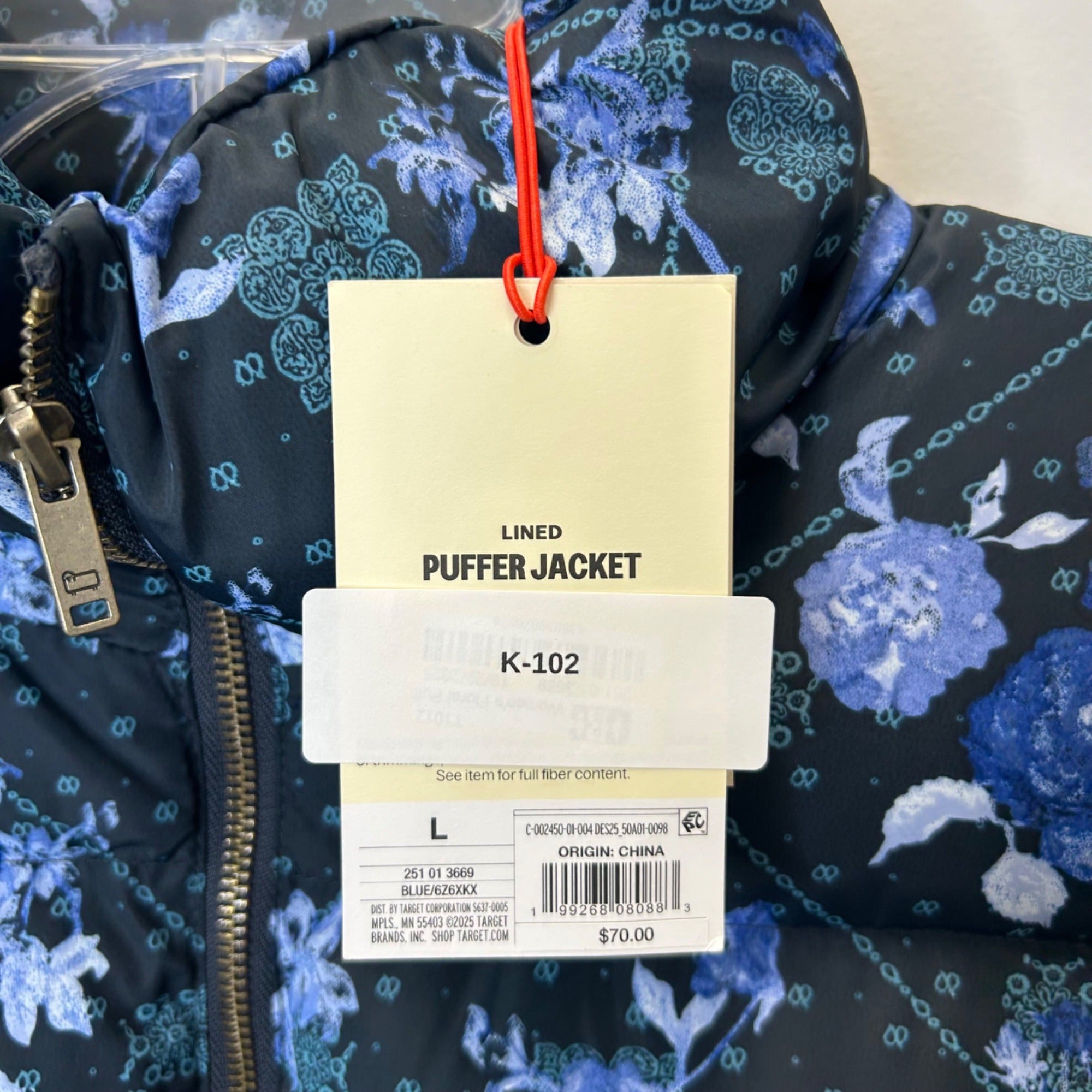 K-102 Woolrich Floral Quilted Puffer Jacket With Full Zip Size Large