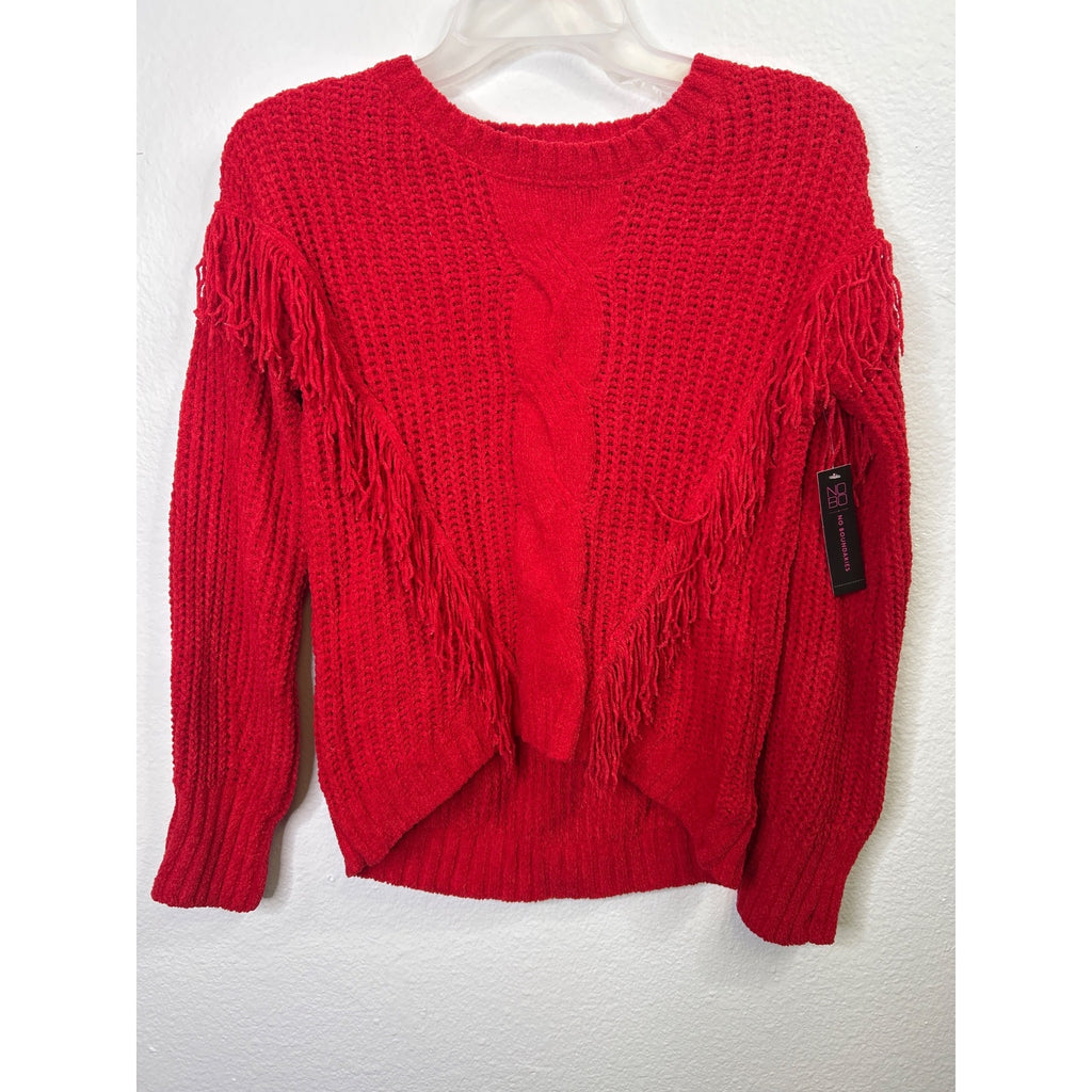 #1080 No Boundaries Red Chenille Fringe Sweater Medium (7-9) Soft Knit Crewneck