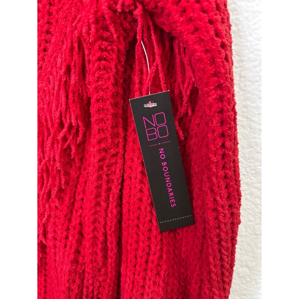 #1080 No Boundaries Red Chenille Fringe Sweater Medium (7-9) Soft Knit Crewneck
