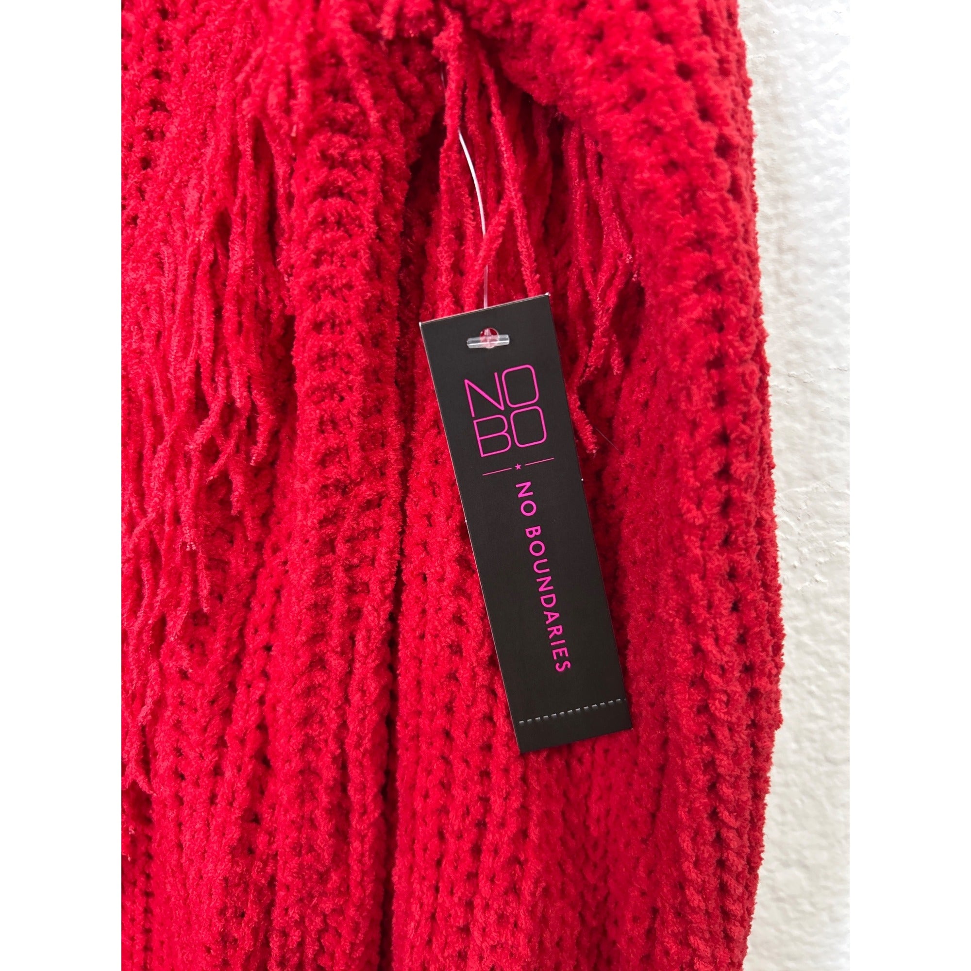 #1080 No Boundaries Red Chenille Fringe Sweater Medium (7-9) Soft Knit Crewneck