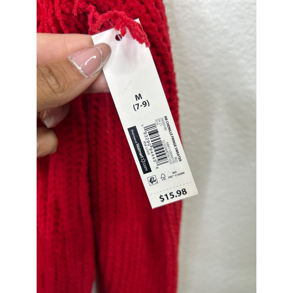 #1080 No Boundaries Red Chenille Fringe Sweater Medium (7-9) Soft Knit Crewneck