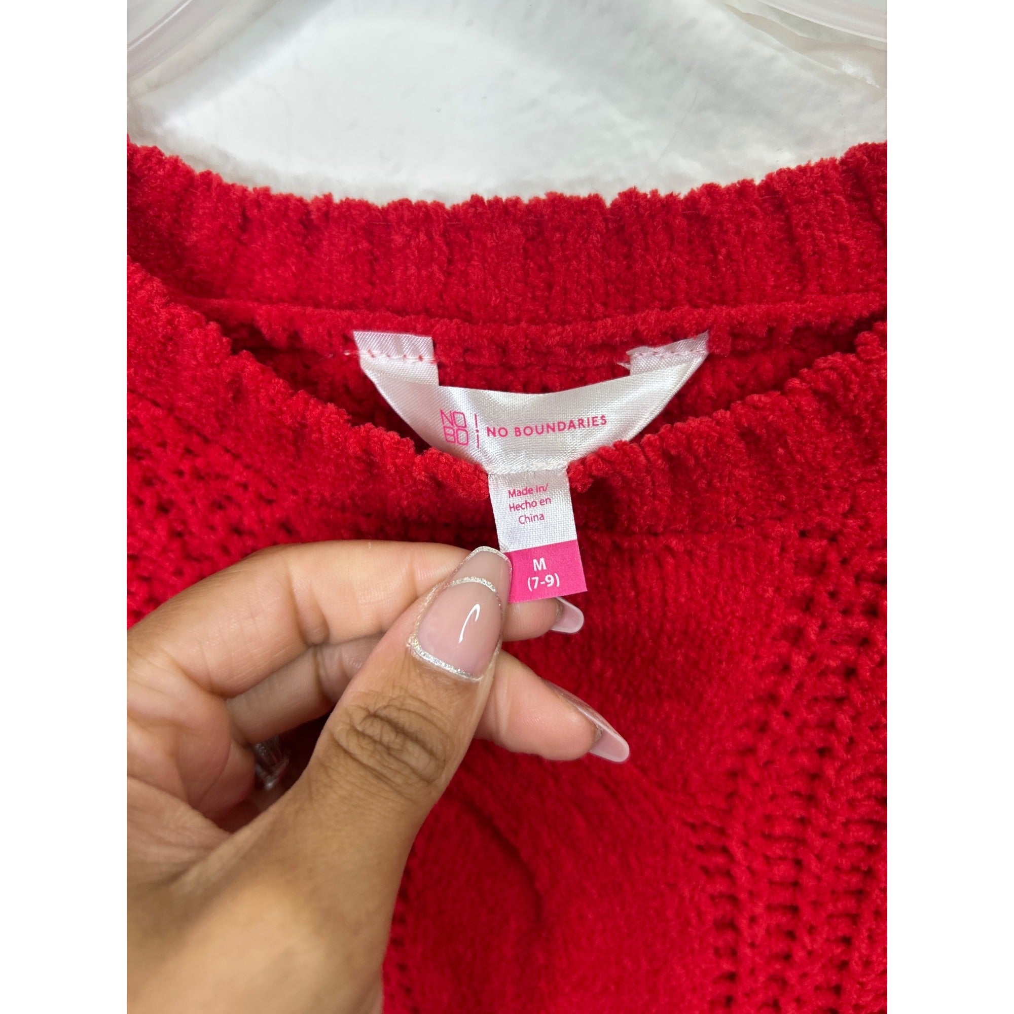 #1080 No Boundaries Red Chenille Fringe Sweater Medium (7-9) Soft Knit Crewneck