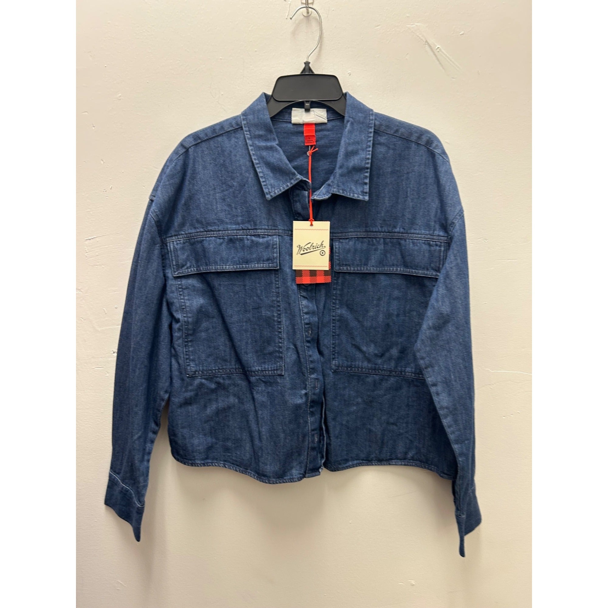 K-227 Woolrich Button-Down Long Sleeve Utility Shirt Dark Rinse Denim Size Large