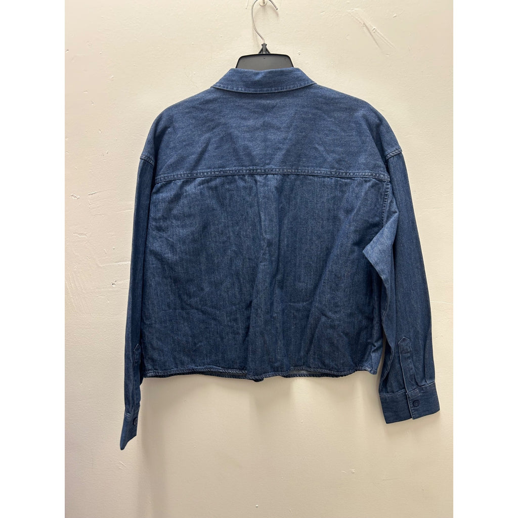 K-227 Woolrich Button-Down Long Sleeve Utility Shirt Dark Rinse Denim Size Large