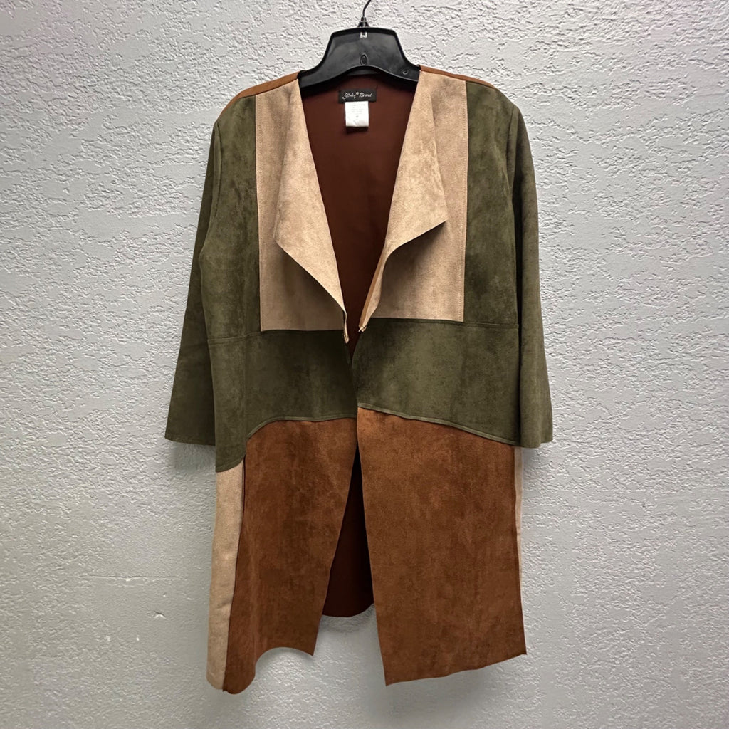 Slinky Brand Medium Colorblock Open-Front Cardigan Coat With 3/4 Sleeves Fall Colors