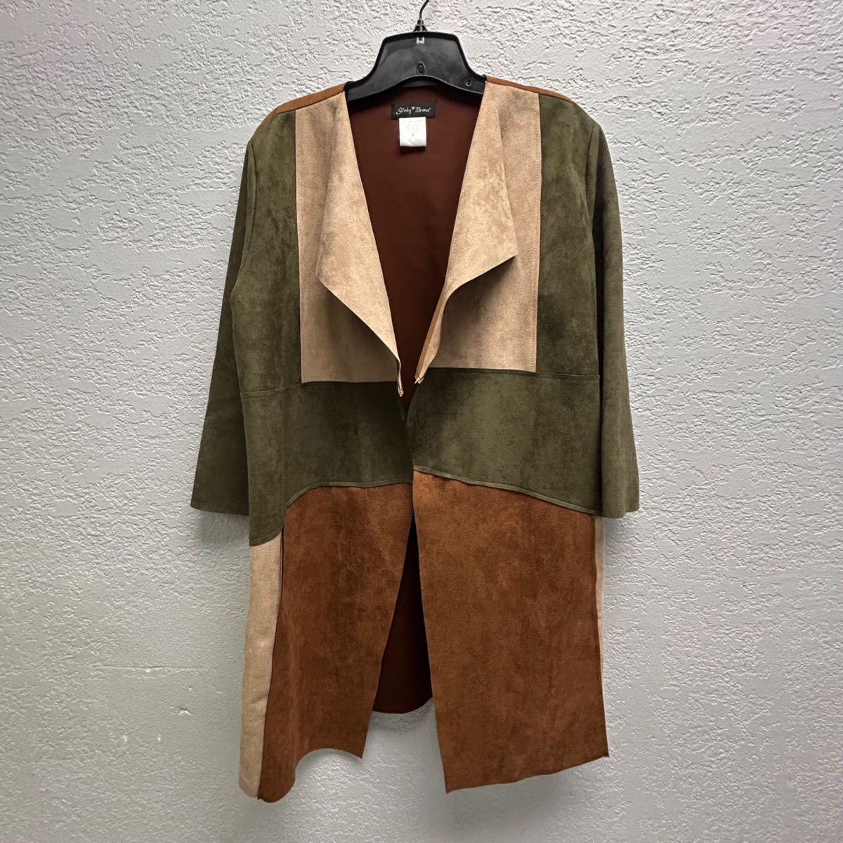 Slinky Brand Medium Colorblock Open-Front Cardigan Coat With 3/4 Sleeves Fall Colors