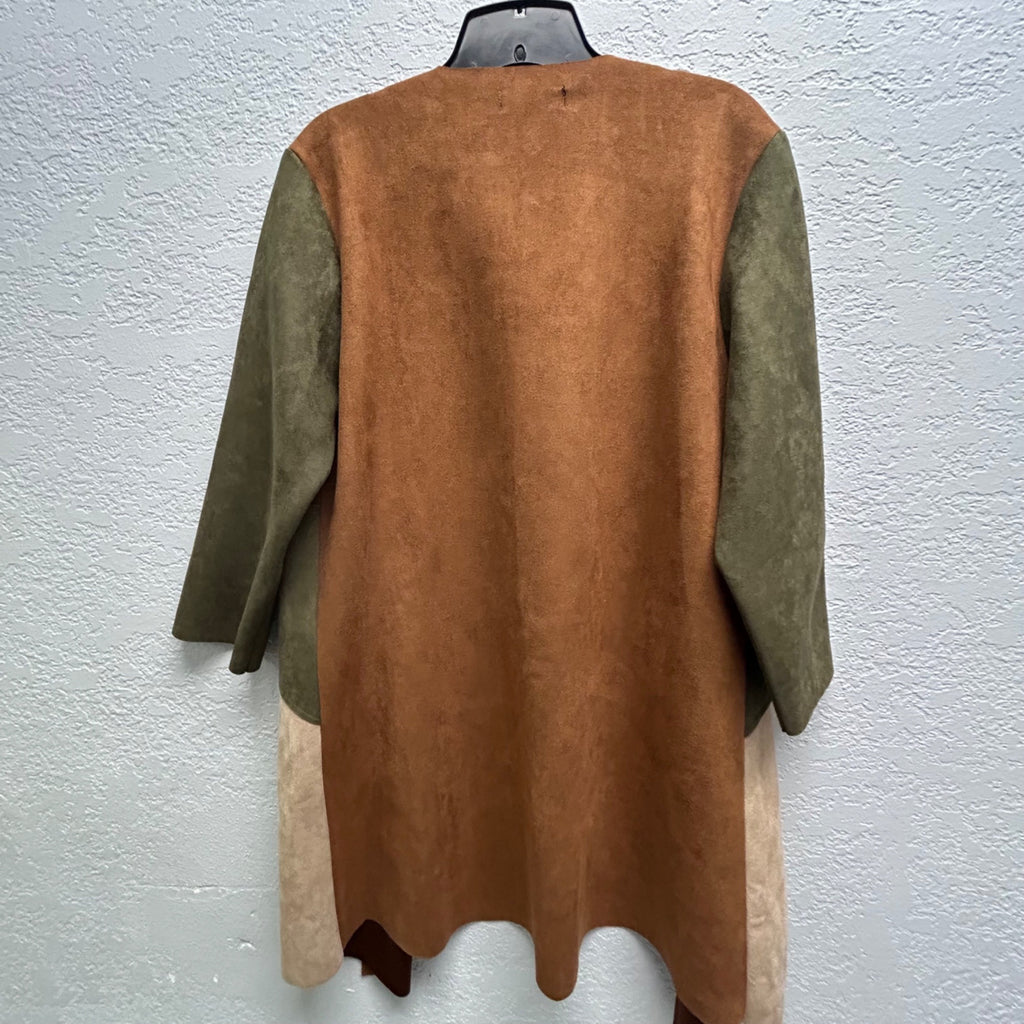 Slinky Brand Medium Colorblock Open-Front Cardigan Coat With 3/4 Sleeves Fall Colors