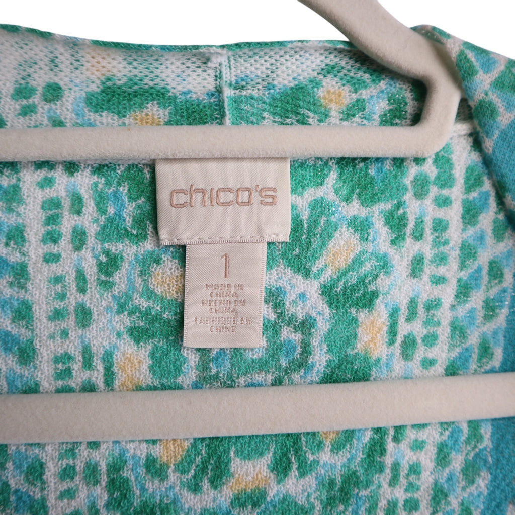 Chico's Green Tile Striped Cardigan Elbow Length Sleeves Women's Size 1