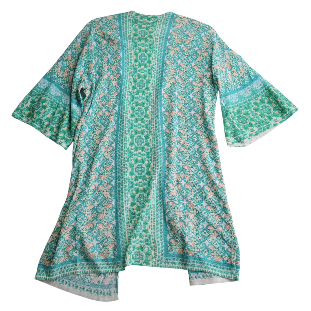 Chico's Green Tile Striped Cardigan Elbow Length Sleeves Women's Size 1