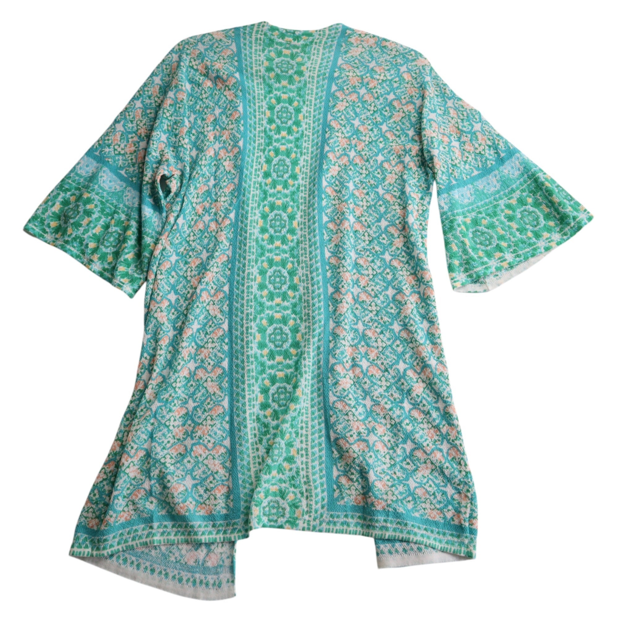Chico's Green Tile Striped Cardigan Elbow Length Sleeves Women's Size 1